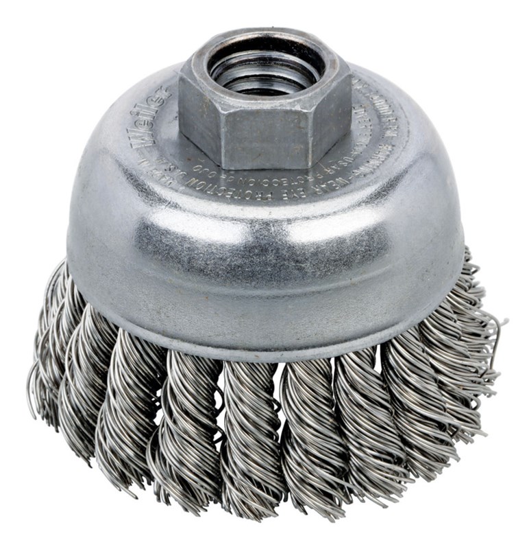 Spazzola a tazza con filo annodato 2-3/4" (70 mm) di diametro x .020 x 5/8"-11 UNC AH in acciaio inossidabile