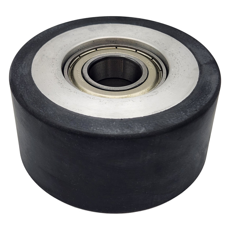 Roue de contact, 4" diam.x 2" W x 5/8" I.D., face plate, caoutchouc 70 Duro